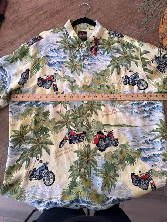 Harley-Davidson x Tori Richard 100% Silk Hawaiian Shirt XL Tropical Motorcycle - Picture 10 of 10